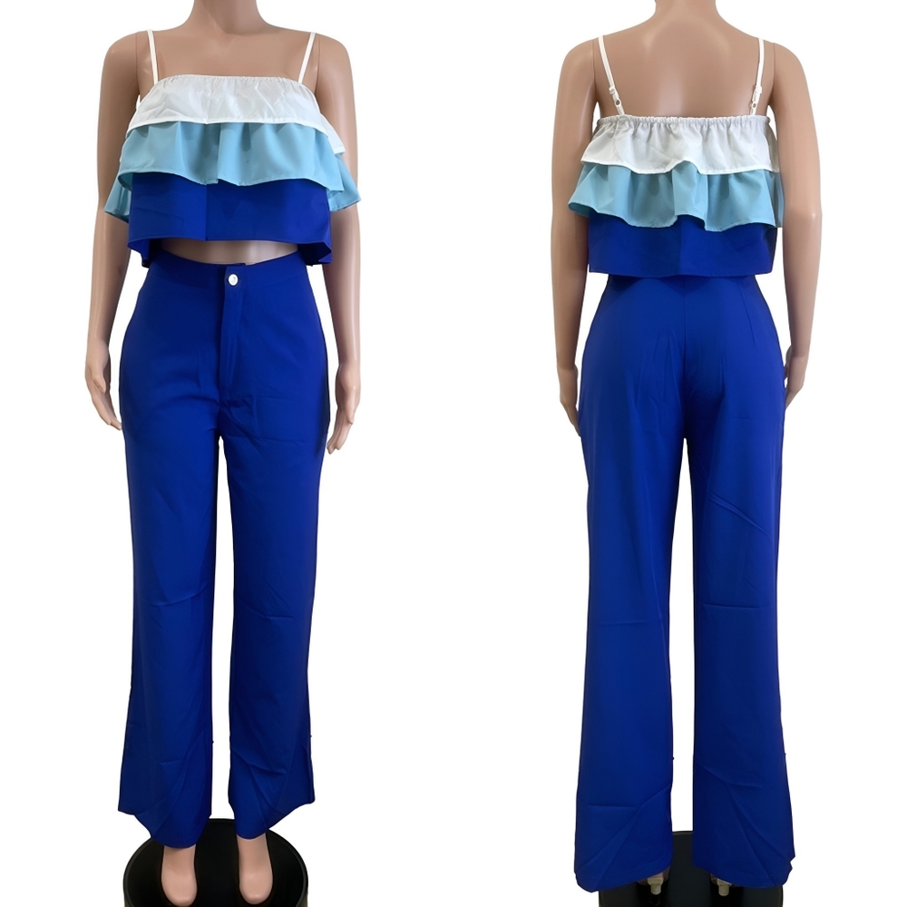Blue Ruffled Top & Pants Set - Picture 2 of 3